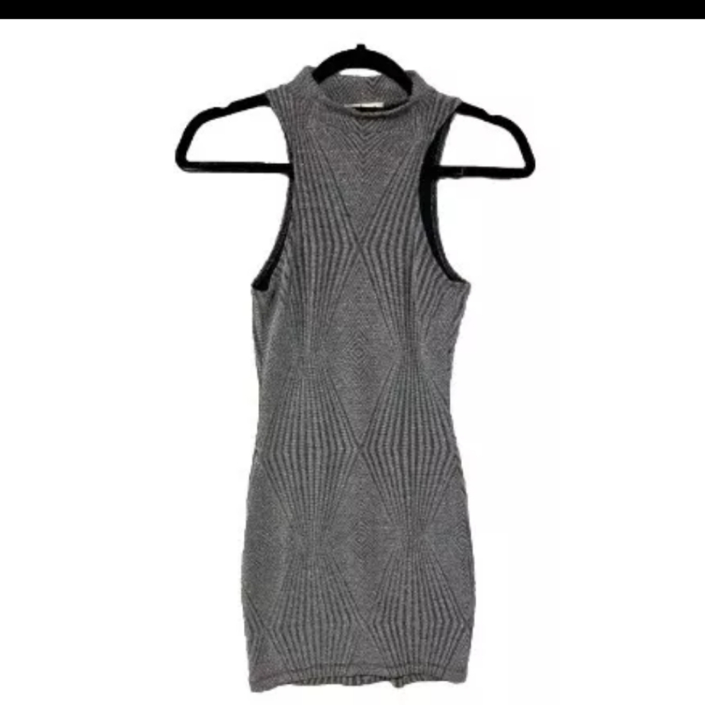 Metallic Sheath Dress Bodycon Tank Knit Sweater   Black & Silver Sleeveless XS